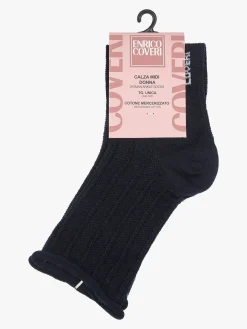 Enrico Coveri Calze donna midi in cotone mercerizzato - blu scuro