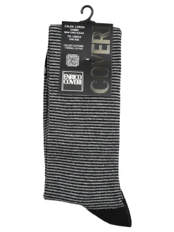 Enrico Coveri Calze lunghe rigate da uomo in caldo cotone - nero
