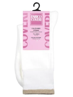 Enrico Coveri Calze midi donna con bordo lurex - bianco