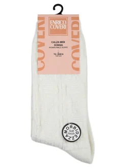 Enrico Coveri Calze midi donna invernali a trama intrecciata - bianco