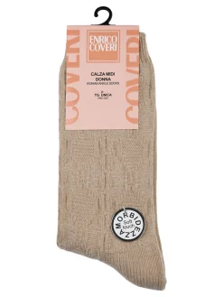 Enrico Coveri Calze midi donna invernali a trama intrecciata - beige