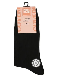 Enrico Coveri Calze midi donna invernali a trama intrecciata - nero