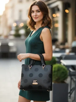 Enrico Coveri Contemporary Borsa donna mini tote in ecopelle con logo di strass - nero