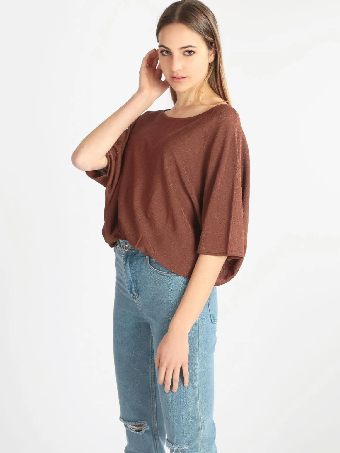Enrico Coveri Maglia donna in lurex con manica a pipistrello