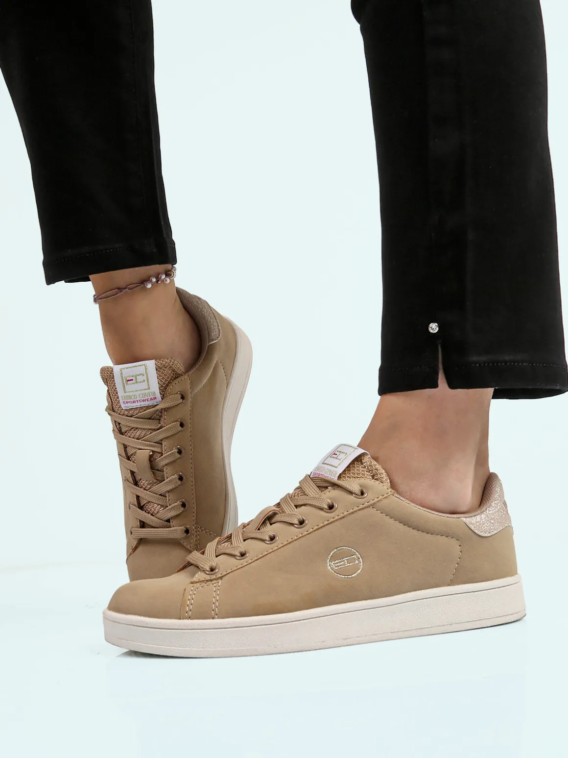 Enrico Coveri Sportswear Sneakers donna effetto nabuk con dettagli glitter - taupe