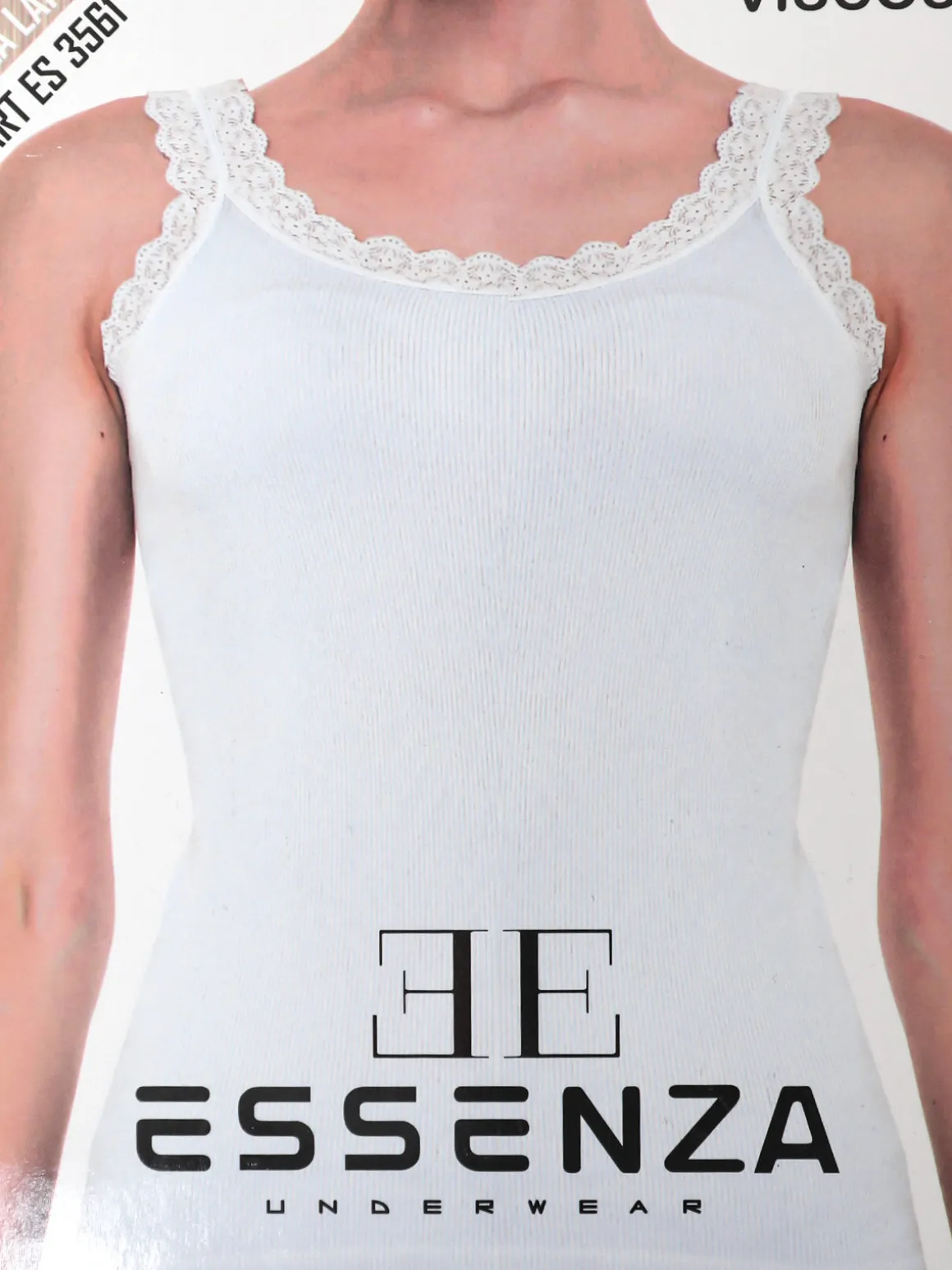 Essenza ART.3561 Top danna a costine con spalla larga in pizzo