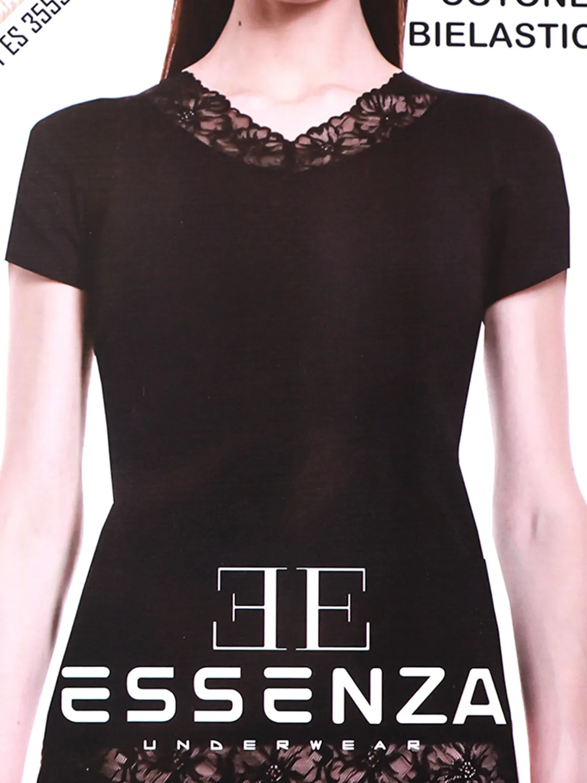 Essenza ART.3559 T-shirt intima da donna in cotone bielastico con pizzo