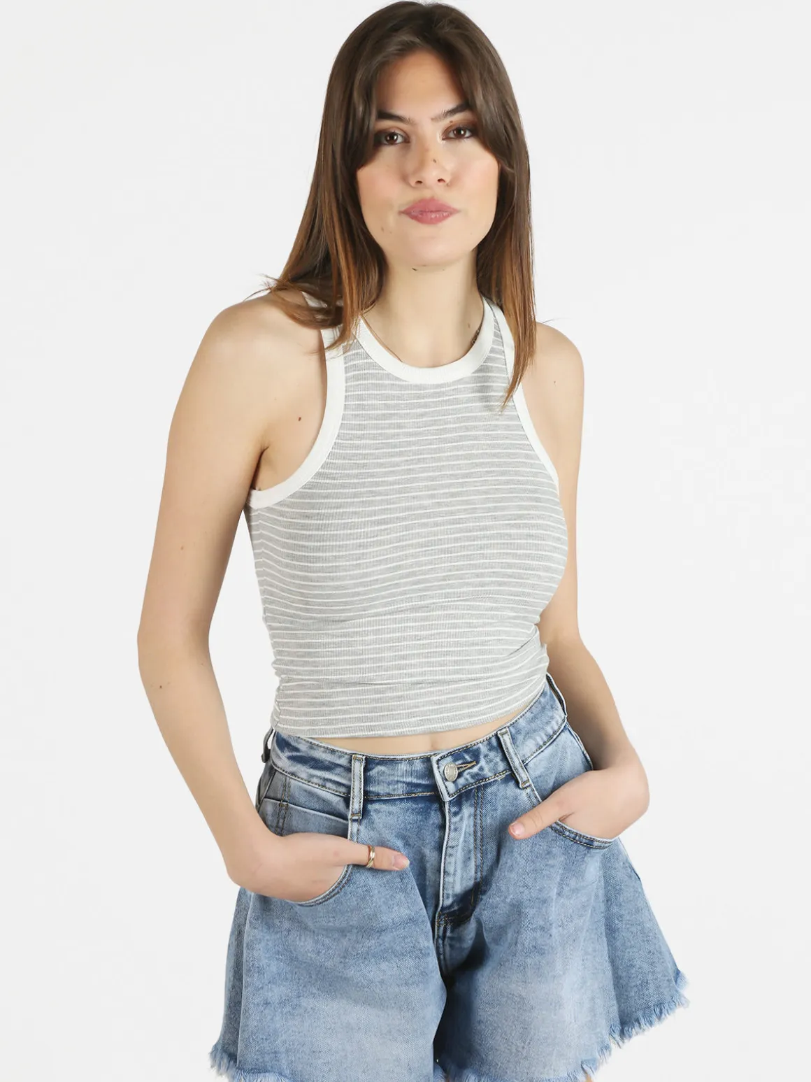 Essenziale Milano Top cropped donna a righe