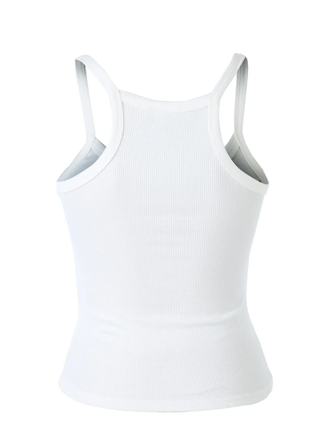 Essenziale Milano Top donna a coste con spalline strette e scollo vogatore - bianco