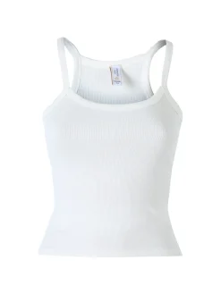 Essenziale Milano Top donna a coste con spalline strette e scollo vogatore - bianco