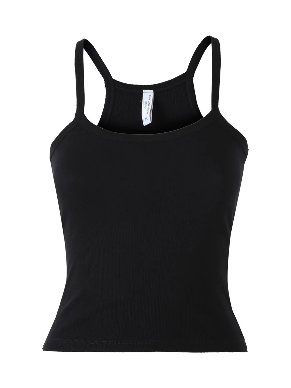 Essenziale Milano Top donna a coste con spalline strette e scollo vogatore - nero