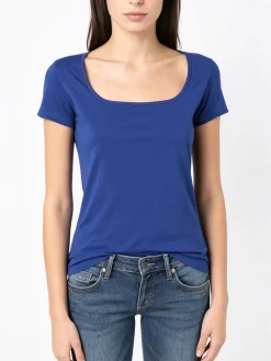 Essenziale Milano T-shirt da donna in cotone con scollo quadrato - bluette