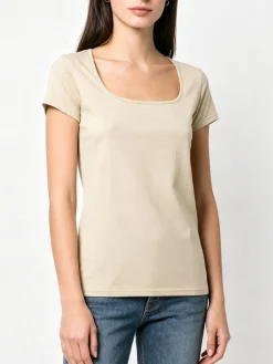 Essenziale Milano T-shirt da donna in cotone con scollo quadrato - naturale