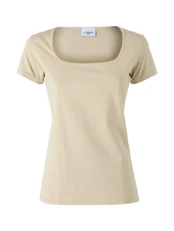 Essenziale Milano T-shirt da donna in cotone con scollo quadrato - naturale