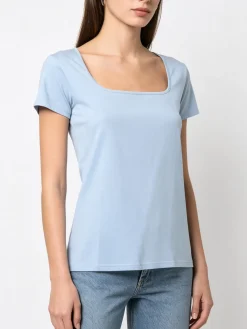 Essenziale Milano T-shirt da donna in cotone con scollo quadrato - azzurro