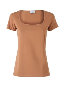 Essenziale Milano T-shirt da donna in cotone con scollo quadrato - cammello