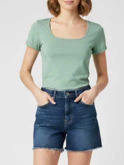 Essenziale Milano T-shirt da donna in cotone con scollo quadrato - verde chiaro