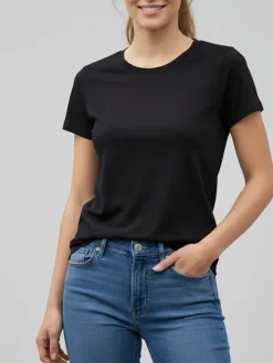 Essenziale Milano T-shirt girocollo da donna in cotone - nero
