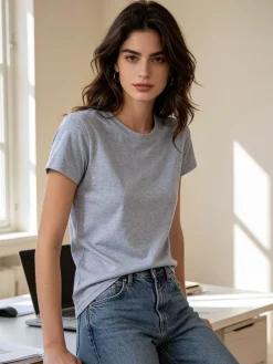 Essenziale Milano T-shirt girocollo da donna in cotone - grigio