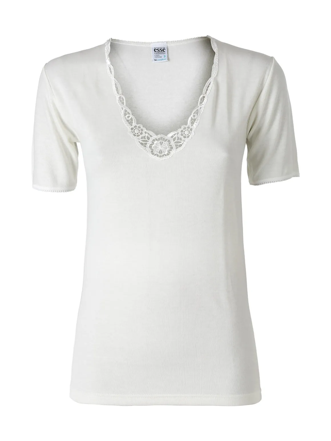 Esse Speroni Maglia intima donna in lana e cotone con dettagli macramè - bianco