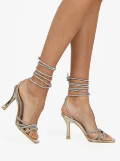 Fashion&Bella Sandali donna alla schiava con strass e tacco