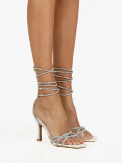 Fashion&Bella Sandali donna alla schiava con strass e tacco