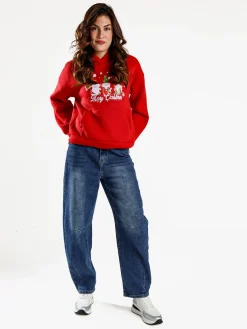 Fashion Station Felpa di Natale da donna con cappuccio - rosso