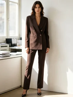 Fast Fashion Completo elegante da donna con blazer e pantaloni con finale a zampa - bordeaux