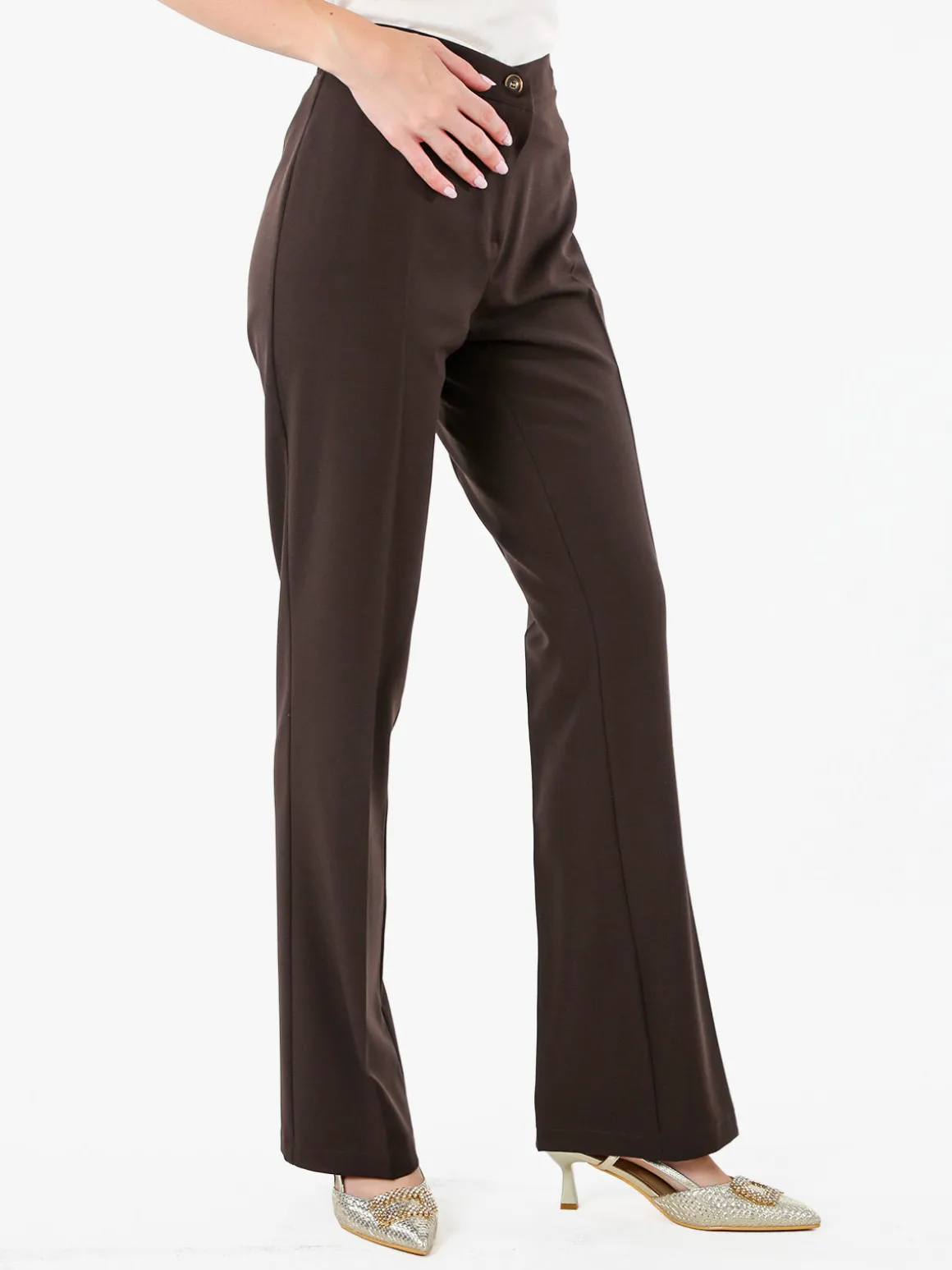 Fast Fashion Completo elegante da donna con blazer a doppiopetto e pantaloni a gamba dritta - moro