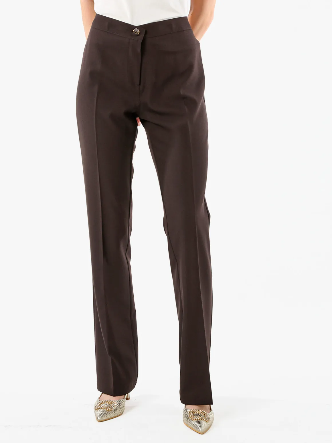 Fast Fashion Completo elegante da donna con blazer a doppiopetto e pantaloni a gamba dritta - moro