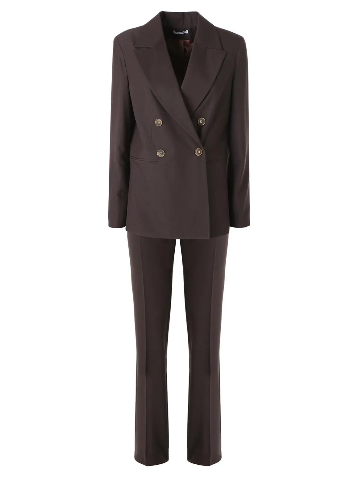 Fast Fashion Completo elegante da donna con blazer a doppiopetto e pantaloni a gamba dritta - moro