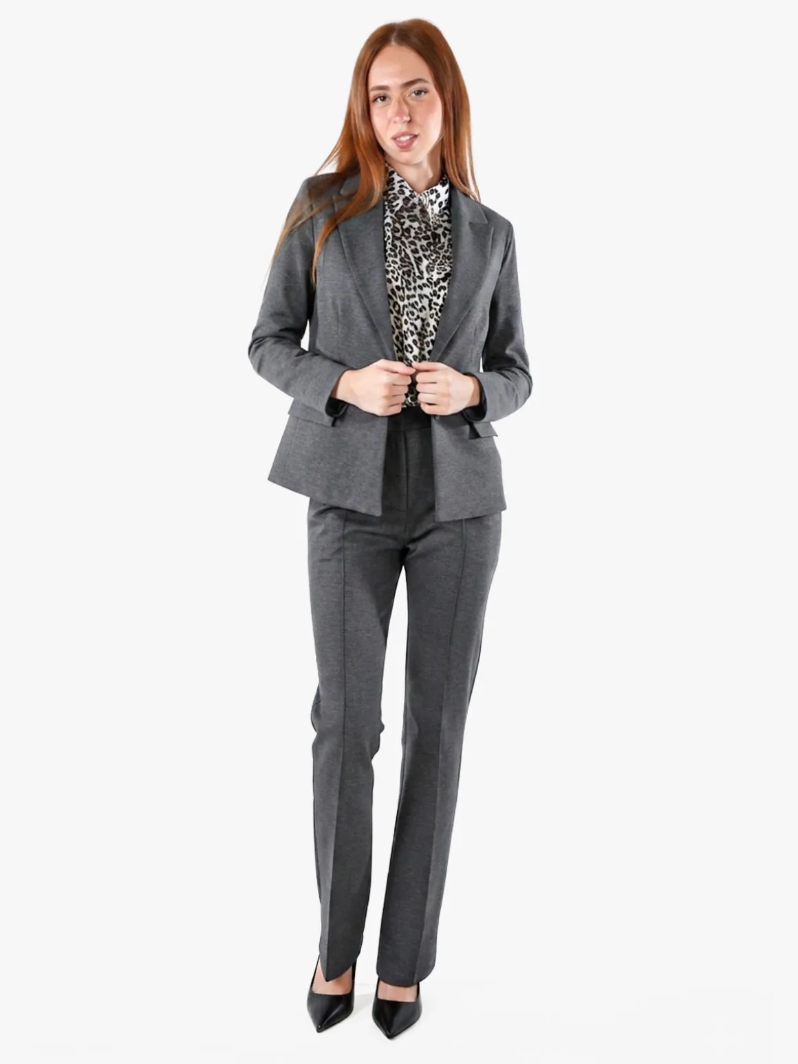 Fast Fashion Completo elegante da donna con blazer e pantaloni con finale a zampa - grigio