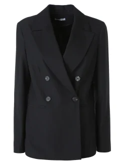 Fast Fashion Completo elegante da donna con blazer a doppiopetto e pantaloni a gamba dritta - nero