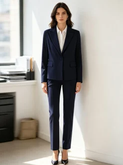 Fast Fashion Completo elegante da donna con blazer e pantaloni con finale a zampa - blu