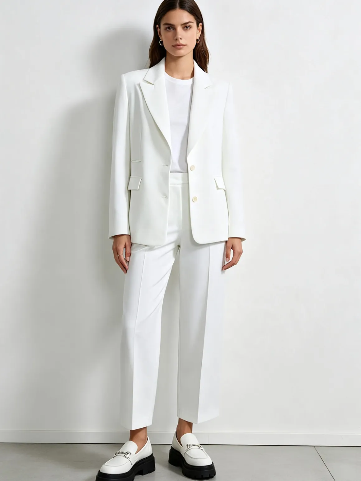 Fast Fashion Completo elegante da donna con blazer e pantaloni a gamba larga - panna