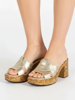Feeling Ciabatte donna con tacco e plateau - platino