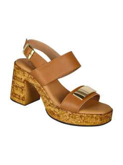 Feeling Sandali donna con tacco largo e plateau - cuoio