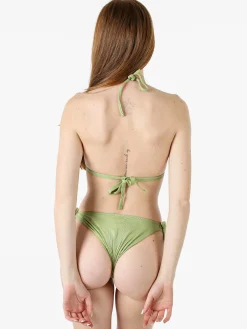 Fendian Bikini donna lurex con reggiseno a triangolo e slip con laccetti - verde