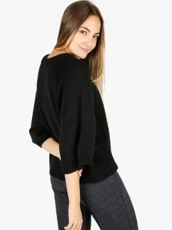 Fh Maglione donna in misto lana con maniche a pipistrello - nero
