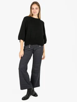 Fh Maglione donna in misto lana con maniche a pipistrello - nero