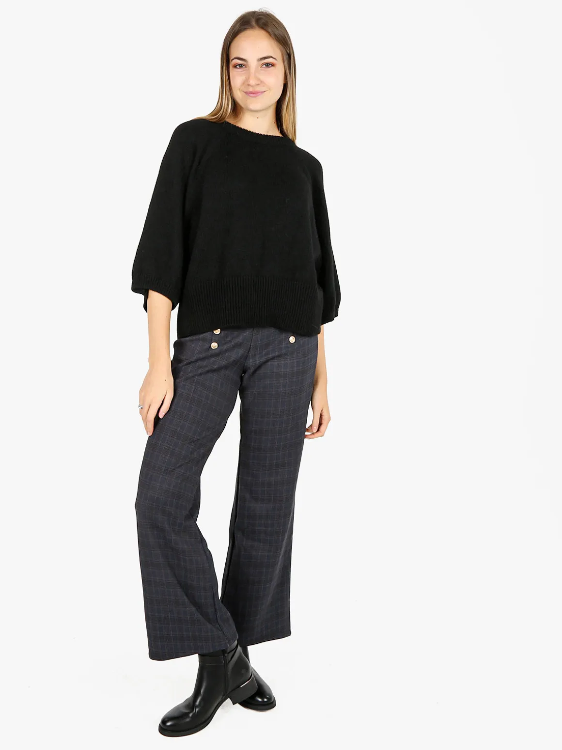 Fh Maglione donna in misto lana con maniche a pipistrello - nero