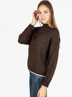 Fh Maglione donna in misto lana con dettaglio lurex - marrone