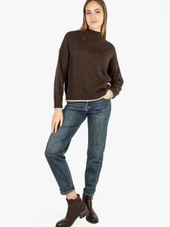 Fh Maglione donna in misto lana con dettaglio lurex - marrone