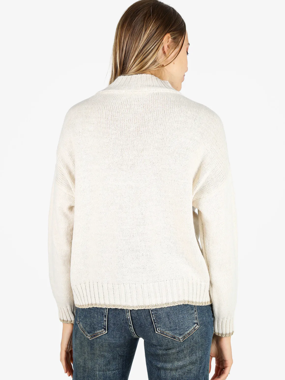 Fh Maglione donna in misto lana con dettaglio lurex - panna