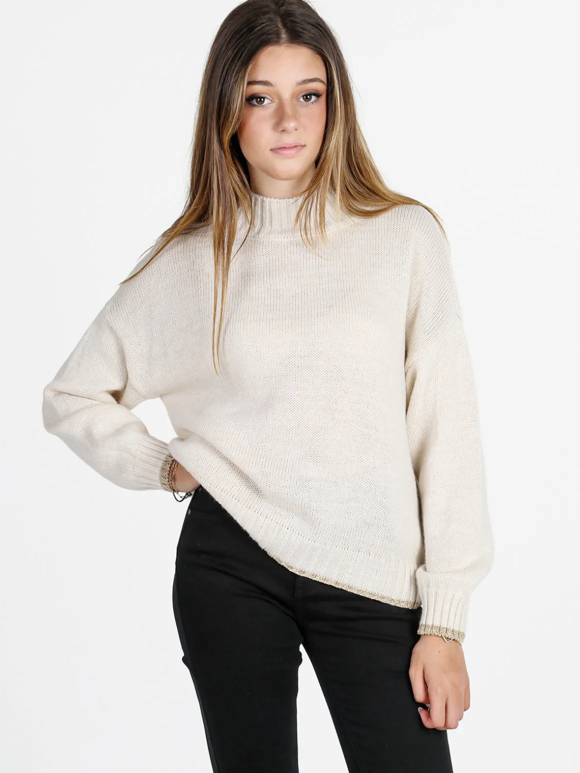 Firenze Maglione donna con dettagli lurex - panna
