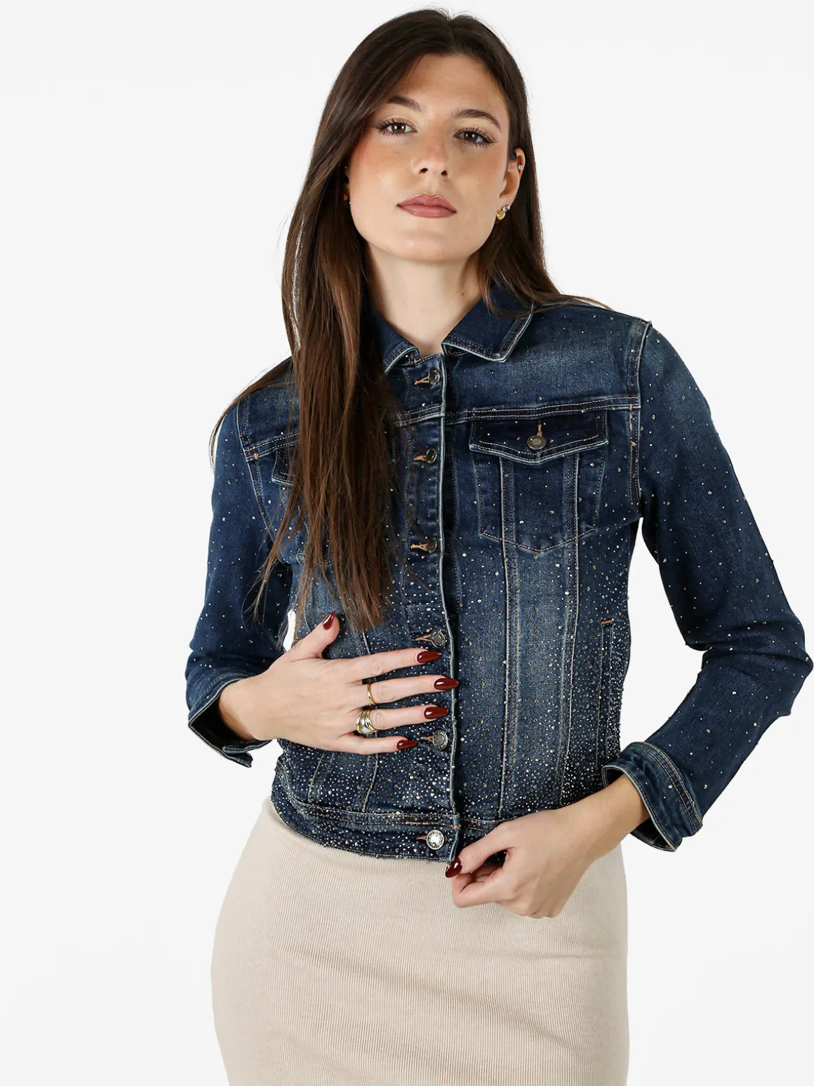 Flex Moda Giacca in jeans da donna con borchie - jeans