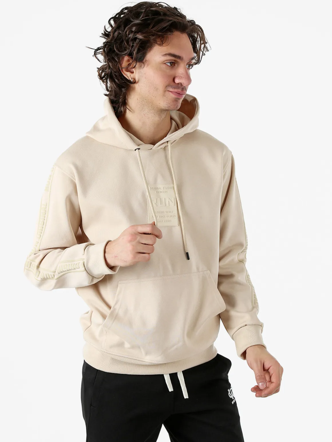 Flex Style Felpa da uomo con cappuccio - beige