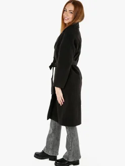 Flight Finery Cappotto lungo da donna a doppiopetto misto lana - nero