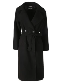 Flight Finery Cappotto lungo da donna a doppiopetto misto lana - nero