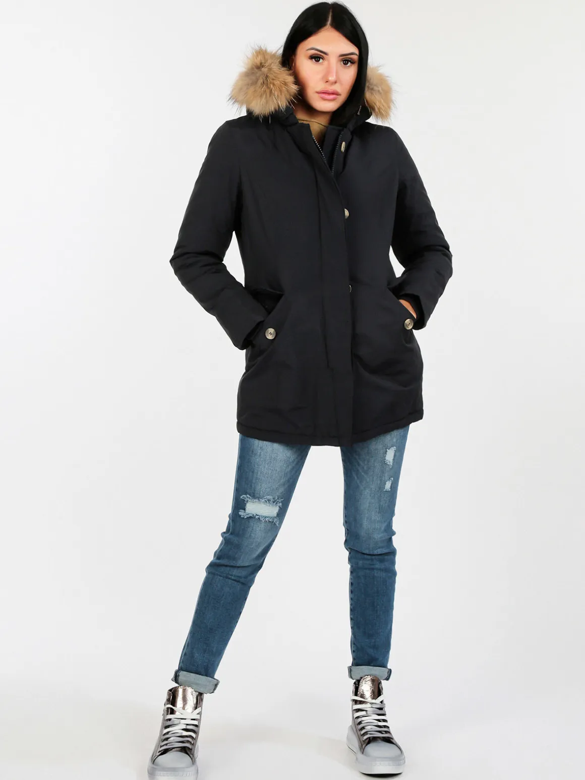Flight Finery Giubbotto donna con cappuccio peloso